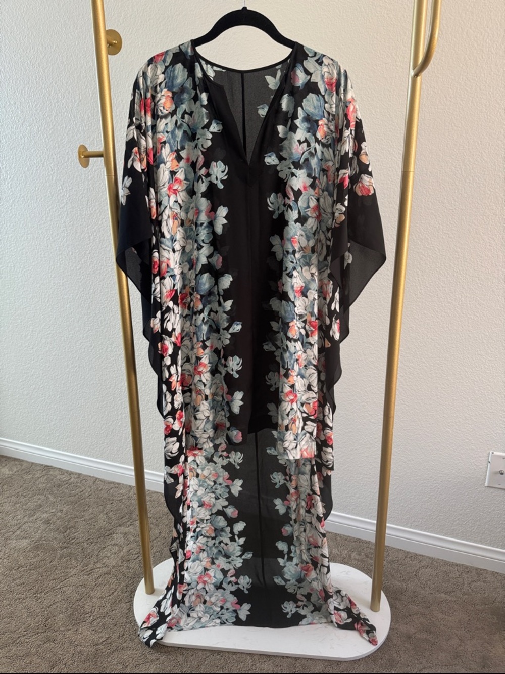Floral Sheer Kimono Dress/Tunic - Navy with Pink & Mint Floral